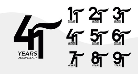 Set of Anniversary logotype flat black color with white background for celebration
