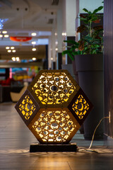 Close up of oriental lantern inside the mall. Ramadan concept.