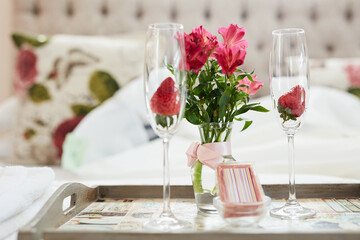 Something to start off the romance. Shot of a honeymoon suite ready for a newly married couple.