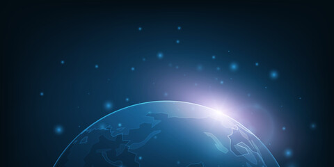 Vector view of globe in space continents relief. Innovation technology background.