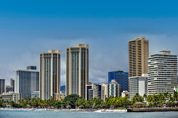 Fototapeta na wymiar Landscapes and skylines of Waikiki on Oahu