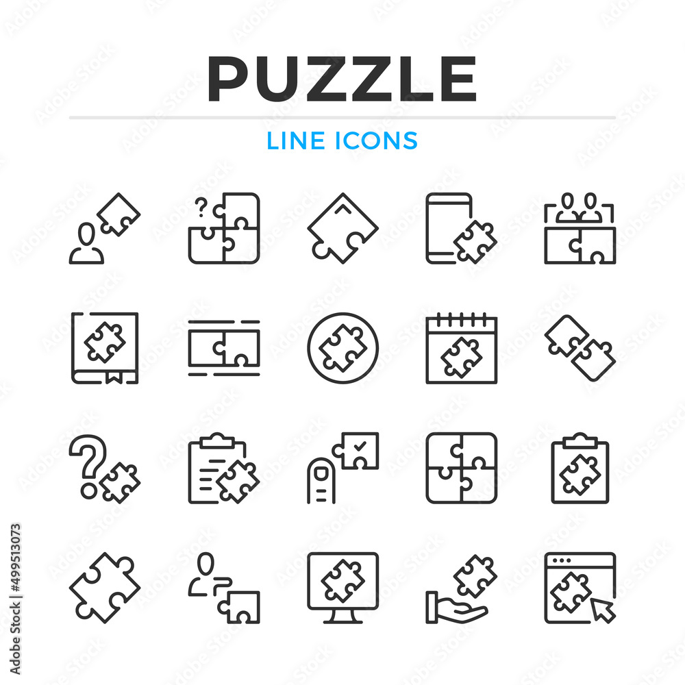 Poster puzzle line icons set. modern outline elements, graphic design concepts, simple symbols collection. 