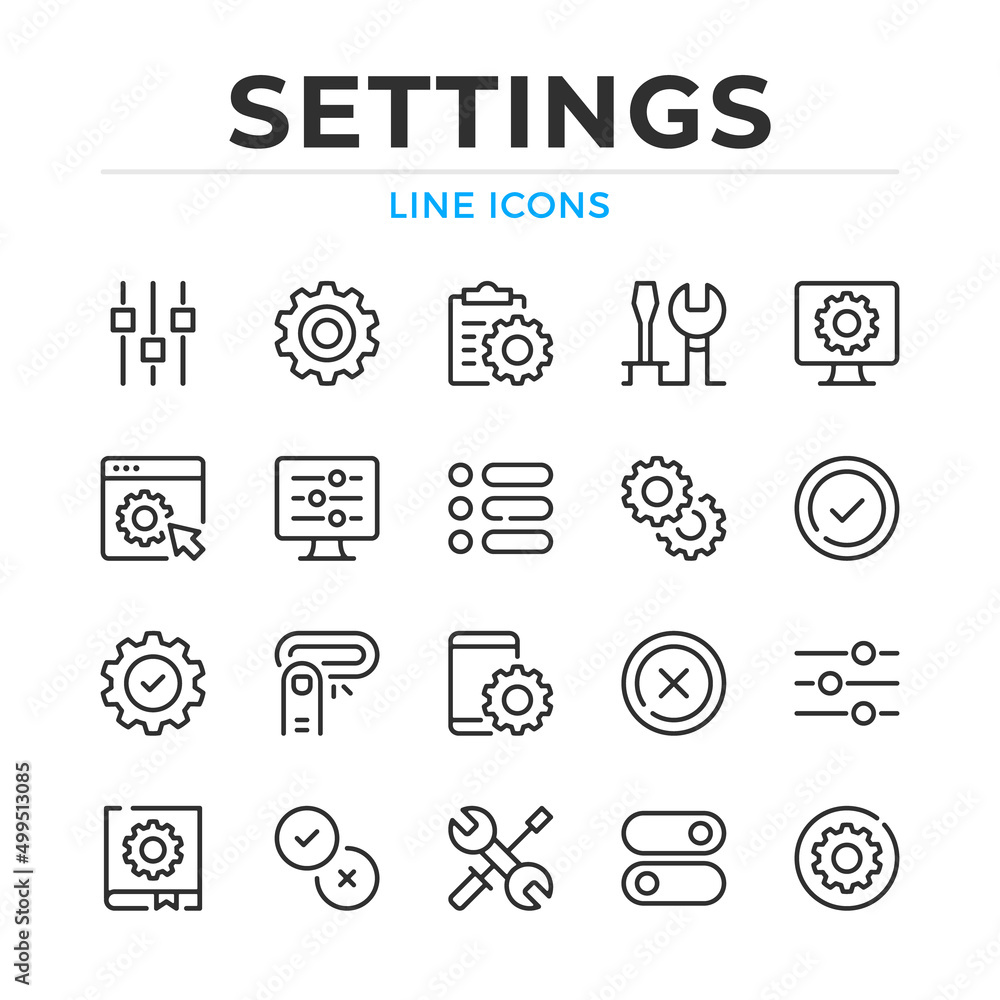 Poster settings line icons set. modern outline elements, graphic design concepts, simple symbols collection