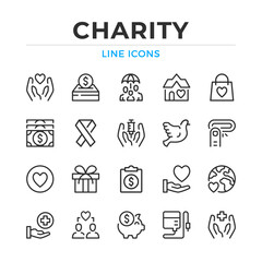 Fototapeta premium Charity line icons set. Modern outline elements, graphic design concepts, simple symbols collection. Vector line icons