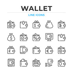 Wallet line icons set. Modern outline elements, graphic design concepts, simple symbols collection. Vector line icons