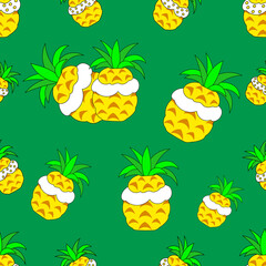 seamless pattern ice cream in pineapple with green leaves.