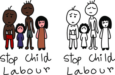 hand drawn stop child labour cartoon vector
