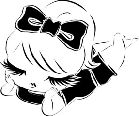 頬杖をついてうつ伏せに寝転ぶ女の子