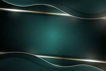 Luxury modern green stripes and wavy with golden lines background. Vector illustration.