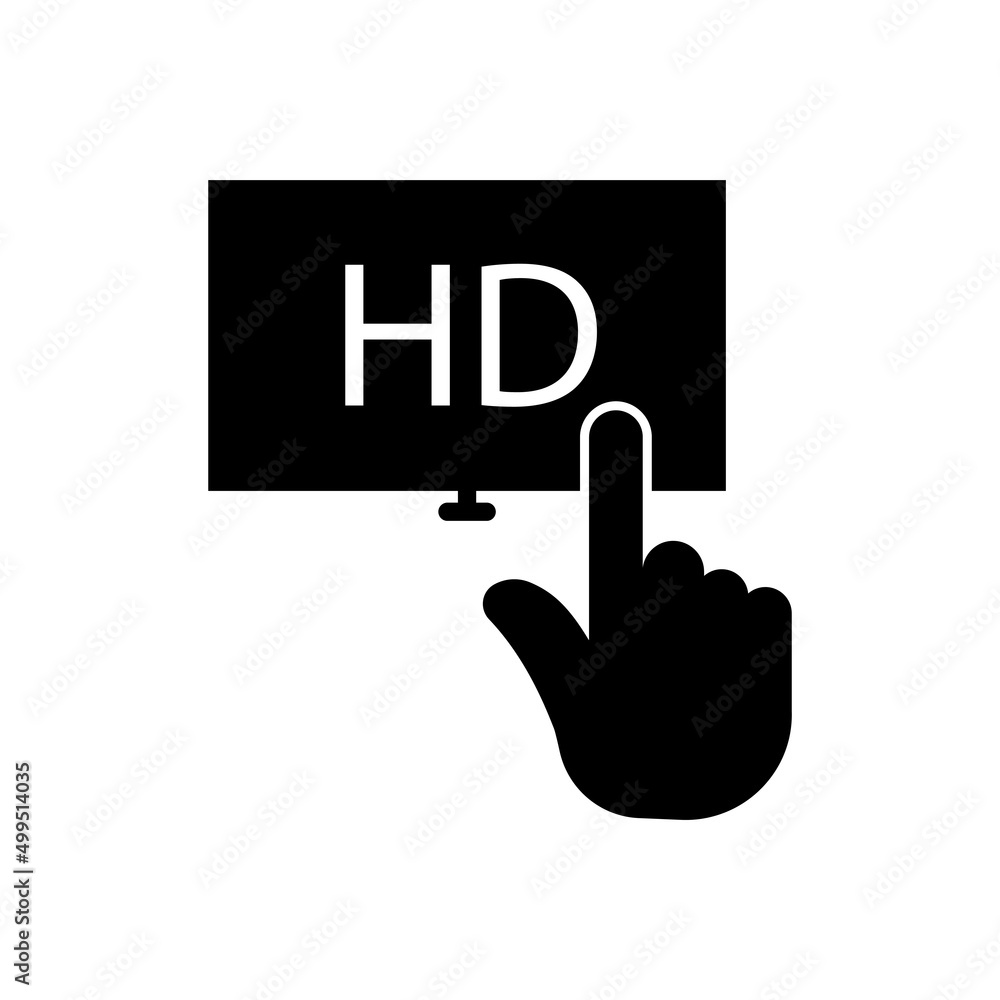 Poster touch icon and monitor with text hd. glyph icon style. silhouette. suitable for hd quality symbol. s