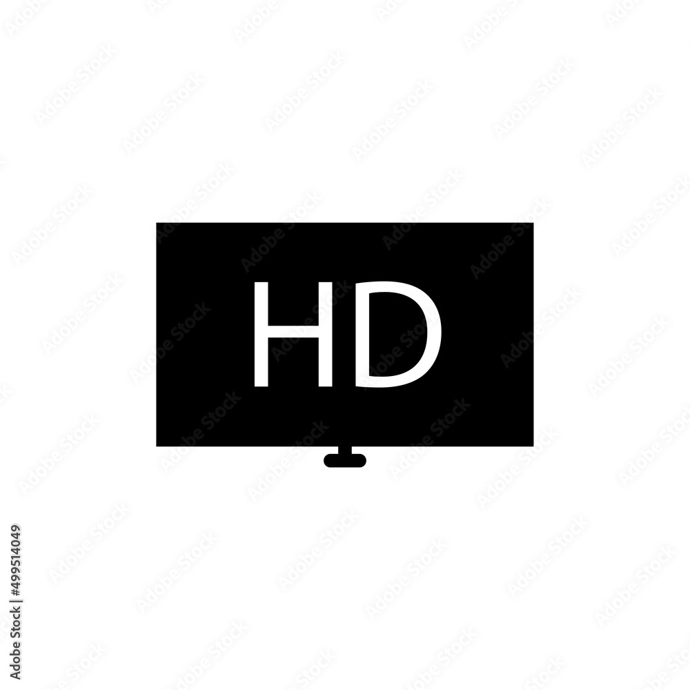 Poster monitor icon with hd text. video quality icon. glyph icon style. silhouette. suitable for video symb
