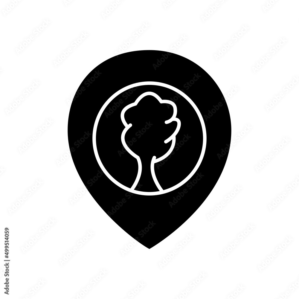 Poster map icon with tree. park location. glyph icon style. silhouette. suitable for garden symbol. simple 