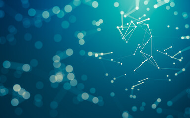 Abstract background. Molecules technology with polygonal shapes, connecting dots and lines. Connection structure. Big data visualization.