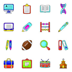Pack of School Supplies Flat Icons 