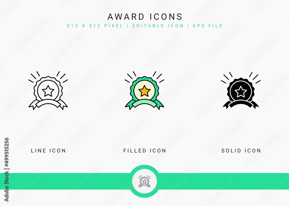 Poster award icons set vector illustration with solid icon line style. winner prize concept. editable strok