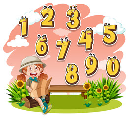 Counting number 0 to 9 and math symbols