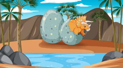 Prehistoric forest with dinosaur cartoon © blueringmedia