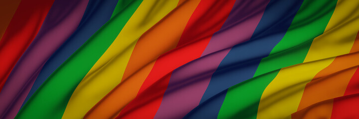 3D wavy rainbow flag. LGBTQ rippled clothes.