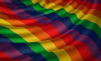 3D wavy rainbow flag. LGBTQ rippled clothes.