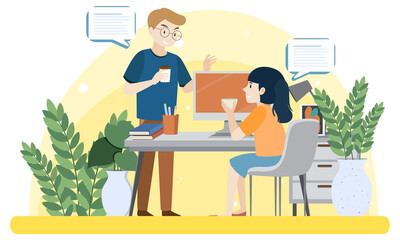 Man and woman working on computer