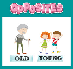 Opposite English words with old and young