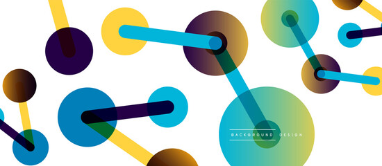 Line points connections geometric abstract background. Circles connected by lines. Trendy techno business template for wallpaper, banner, background or landing