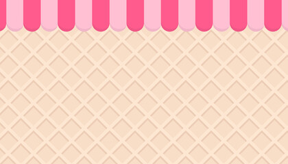 Ice cream shop background. Sweet dessert wafer pattern, Space for your text. Vector illustration.