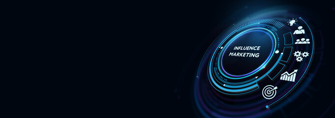 Influencer marketing concept. Business, Technology, Internet and network concept. 3d illustration