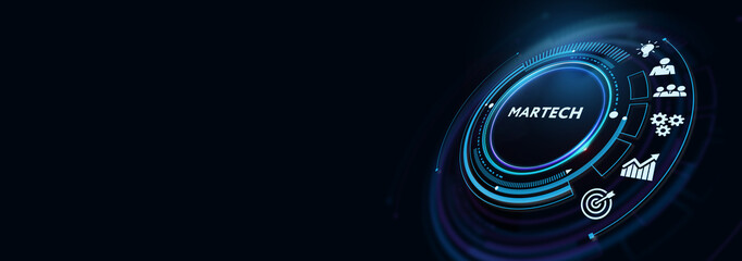 Martech marketing technology concept on virtual screen interface. Business, Technology, Internet and network concept. 3d illustration