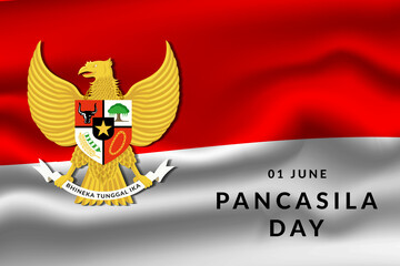 pancasila day illustration with indonesia flag realistic background