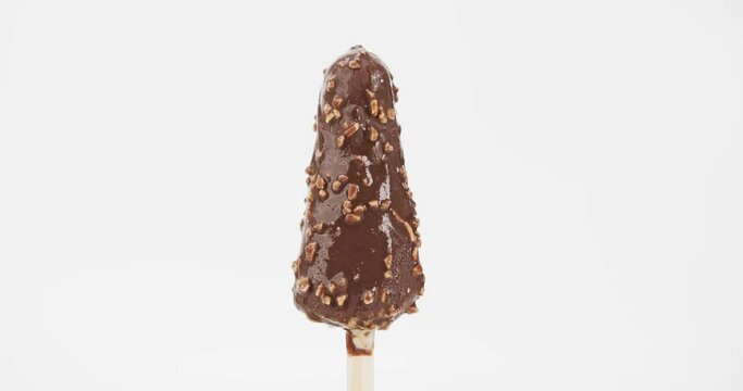 ice cream Chocolate sticks melting isolated on white background.
