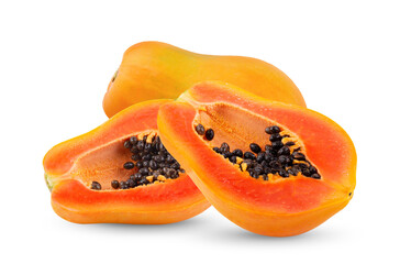 Half of ripe papaya fruit isolated on white