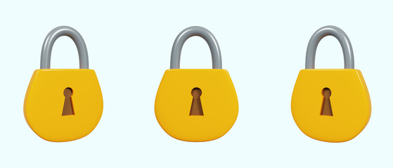 Yellow Locked padlock..3D Rendering.