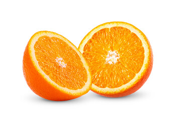Ripe half of orange citrus fruit isolated on white