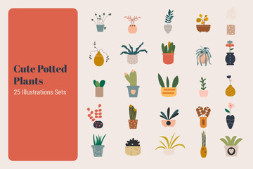 Fototapeta premium Cute Potted Plants Illustration Sets