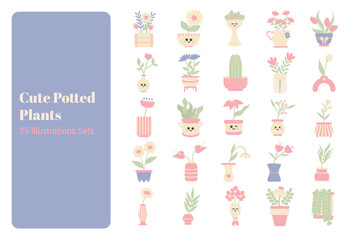 Cute Potted Plants Illustration Sets