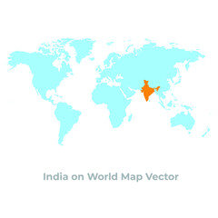 India Highlighted on World Map Vector