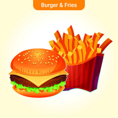 burger and fries fast-food illustration