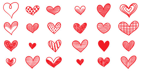 set of doodle hearts isolated on white background. hand drawn of icon love. vector illustration.