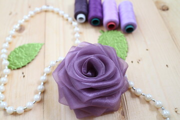 purple flower from organza ribbon