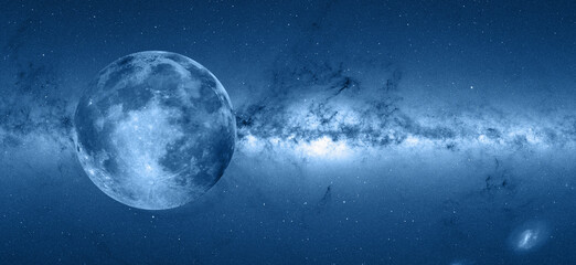 Full  Moon in the space, Milky way in the background 