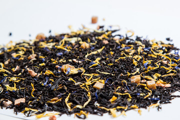 Black tea on a white background