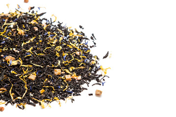 Black tea on a white background