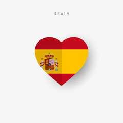 Spain heart shaped flag. Origami paper cut Spanish national banner. 3D vector illustration isolated on white with soft shadow.
