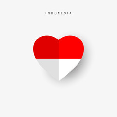 Indonesia heart shaped flag. Origami paper cut Indonesian national banner. 3D vector illustration isolated on white with soft shadow.