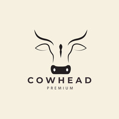 cow head and horns simple line logo design vector icon illustration graphic creative idea