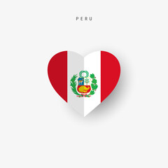 Peru heart shaped flag. Origami paper cut Peruvian national banner. 3D vector illustration isolated on white with soft shadow.
