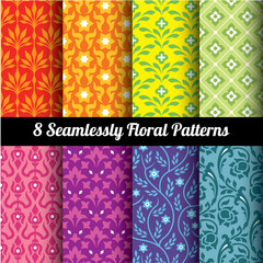 set of 8 seamlessly floral pattern