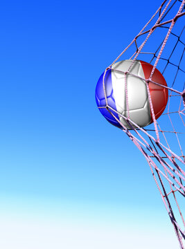 French flag soccer ball in net