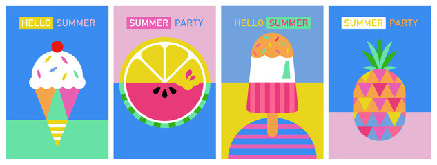 Summer poster design set. Summer vacation, beach party or pool party. Template background for brochure, banner or flyer.